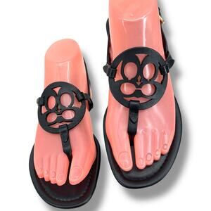 COACH NWOB Jaci T-strap Black Leather Flat Sandals 6.5  Festival OldMoney Goth